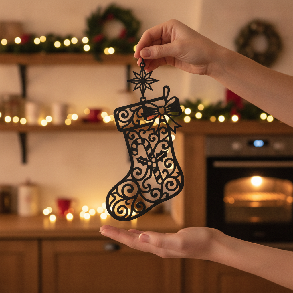 Christmas stocking metal sign with candy cane and star in black steel – image 6