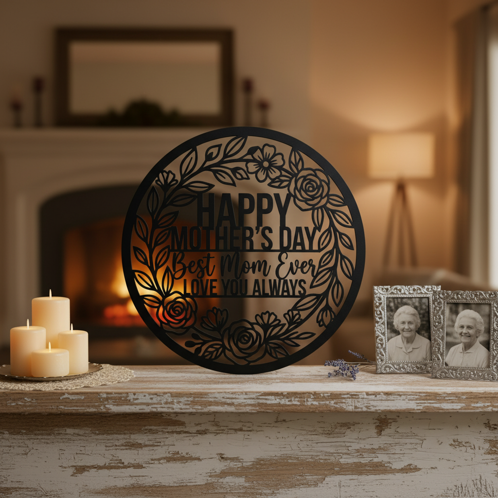 Happy Mother's Day Best Mom Ever Metallschild rund mit Blumenkranz – Bild 6