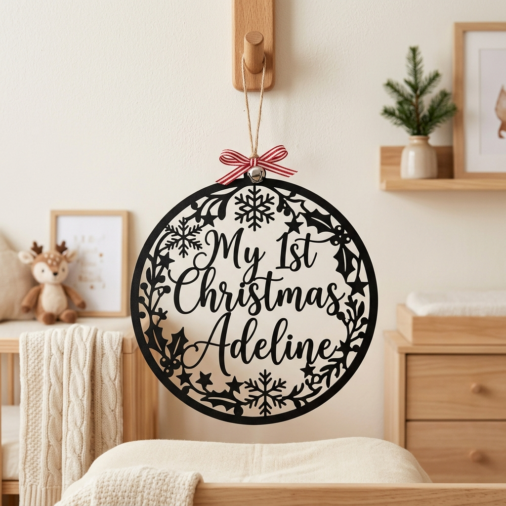 Personalisiertes Mein erstes Weihnachten Baby Metallschild rund – Bild 2