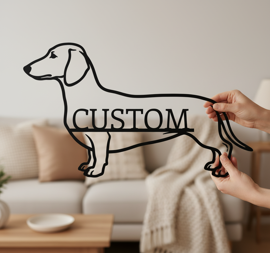 Personalized Dachshund metal sign with dog name in black steel – image 5