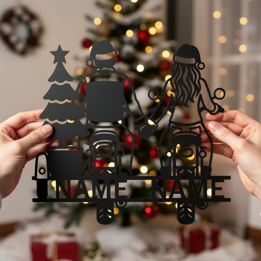 Personalisiertes Weihnachts-Biker-Paar Metallschild – Bild 3