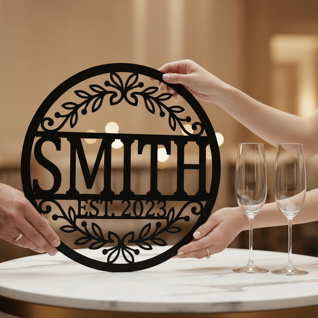 Personalisiertes Familienschild mit Gründungsjahr aus schwarzem Stahl – Bild 3