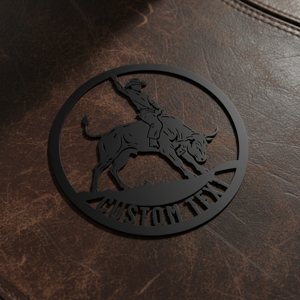 Personalized round rodeo bull rider metal sign with name in black steel – image 6