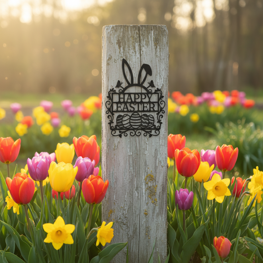 Happy Easter Hasenohren und Ostereier Metallschild – Bild 3