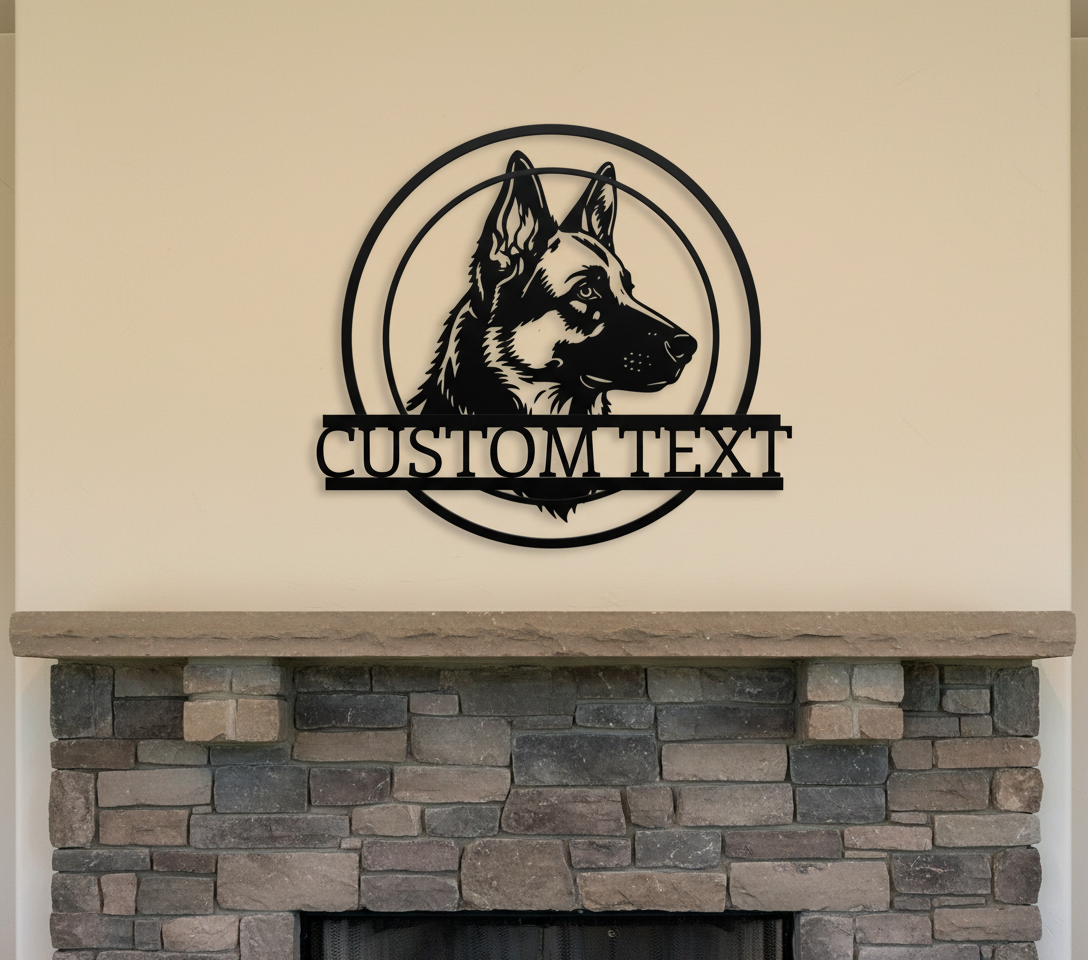 Personalized German Shepherd metal sign with dog name in black steel – image 5
