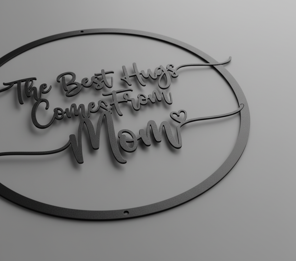 Round metal sign The best hugs come from Mom in black steel – image 7