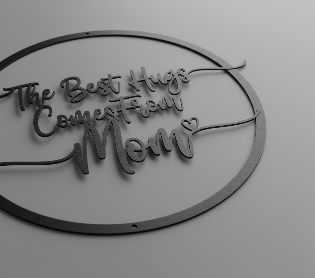 Round metal sign The best hugs come from Mom in black steel – image 7