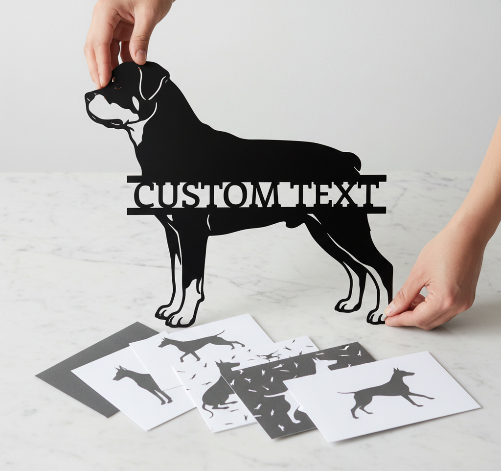 Personalisiertes Rottweiler Metallschild mit Hundenamen aus schwarzem Stahl – Bild 5