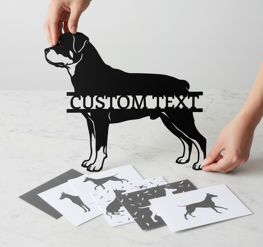Personalized Rottweiler metal sign with dog name in black steel – image 5