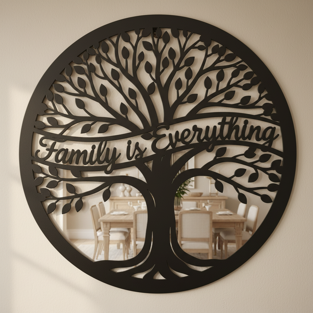 Round tree of life metal sign with Family is Everything in black steel – image 7