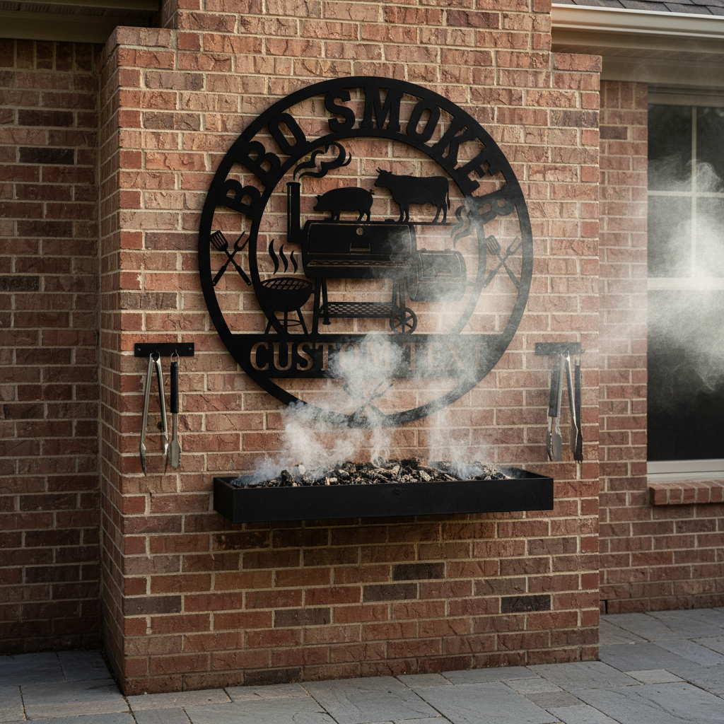 Personalized BBQ smoker metal sign with name in black steel – image 5