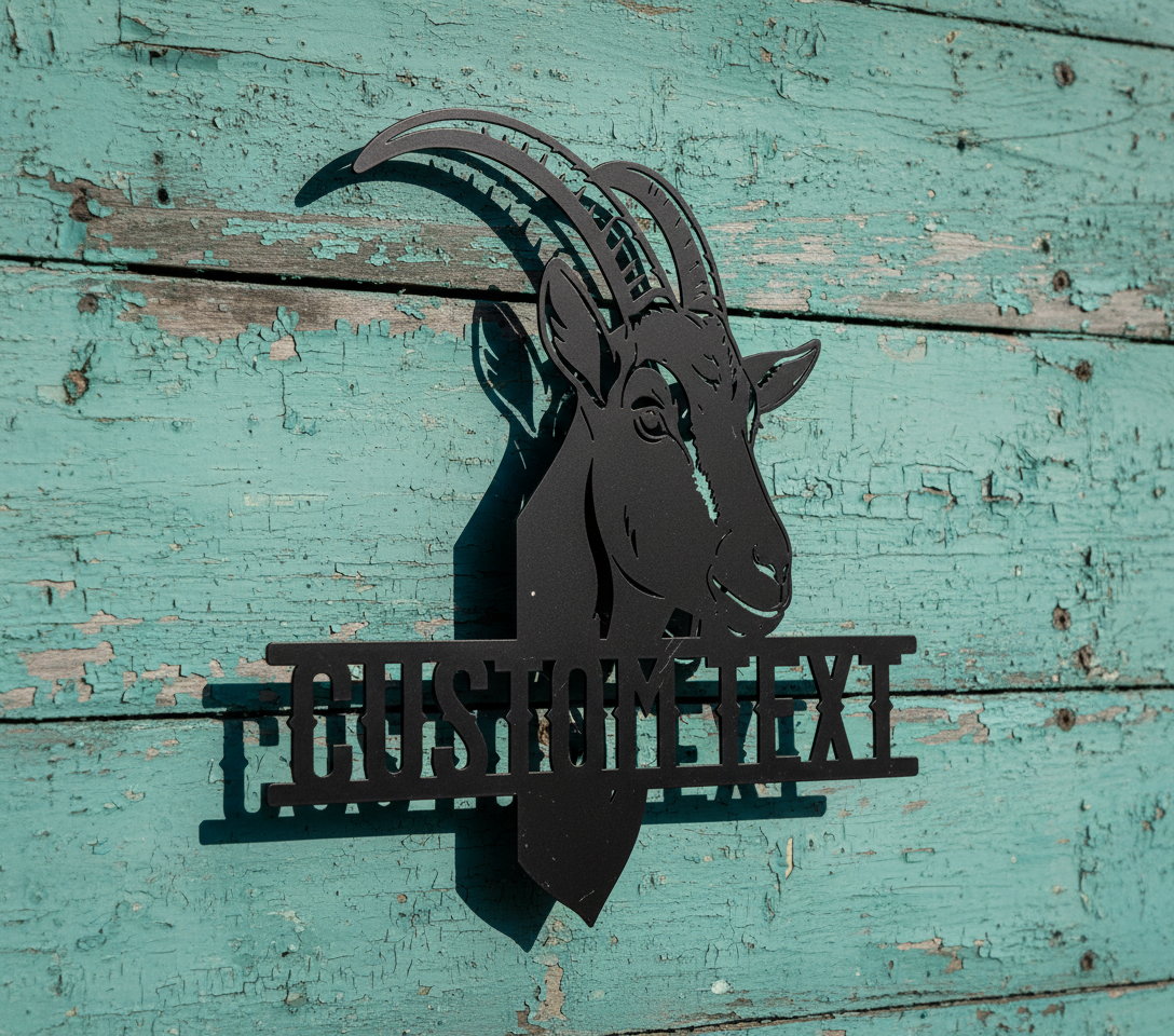 Personalized goat head metal sign with name for the goat barn in black steel – image 6
