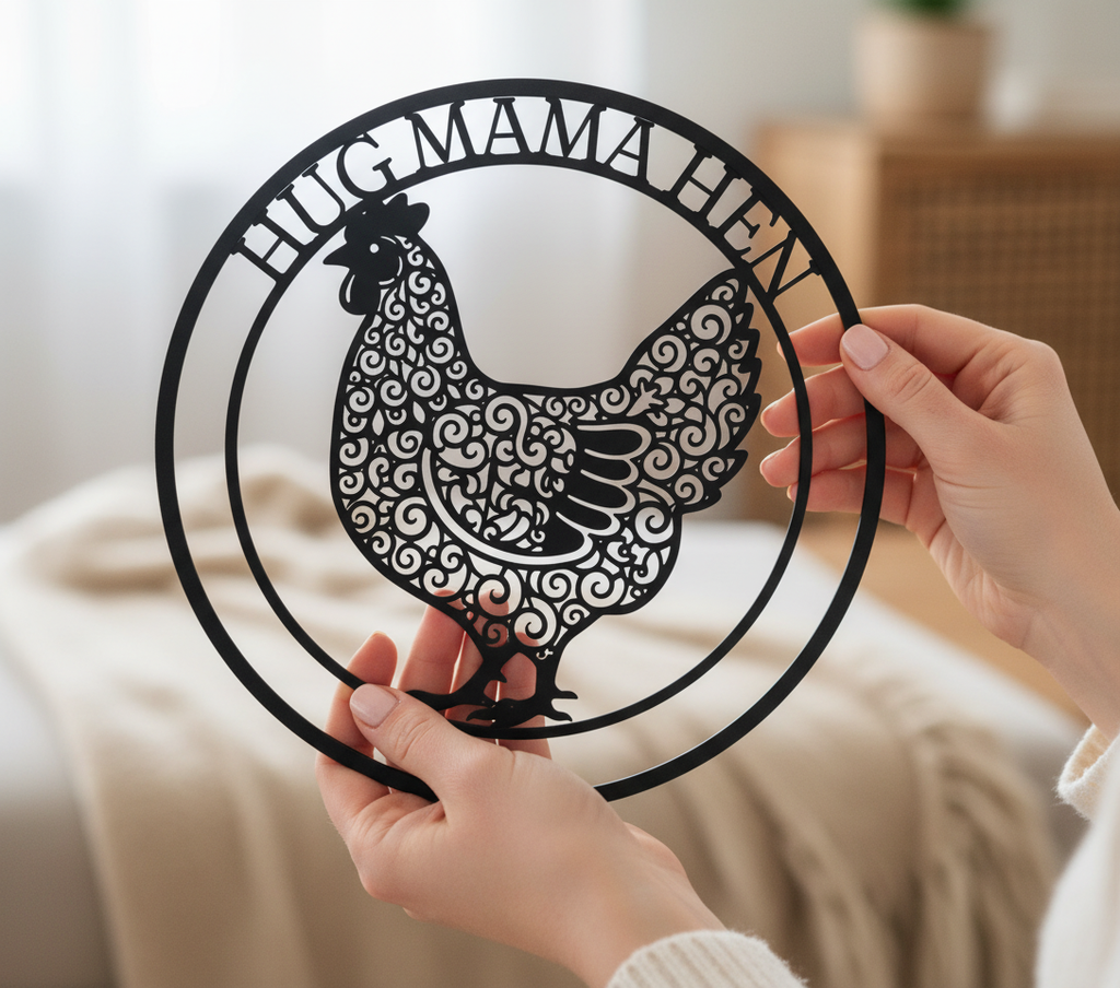 Personalisiertes Hühnerstall Schild mit Huhn und Namen aus schwarzem Stahl – Bild 7