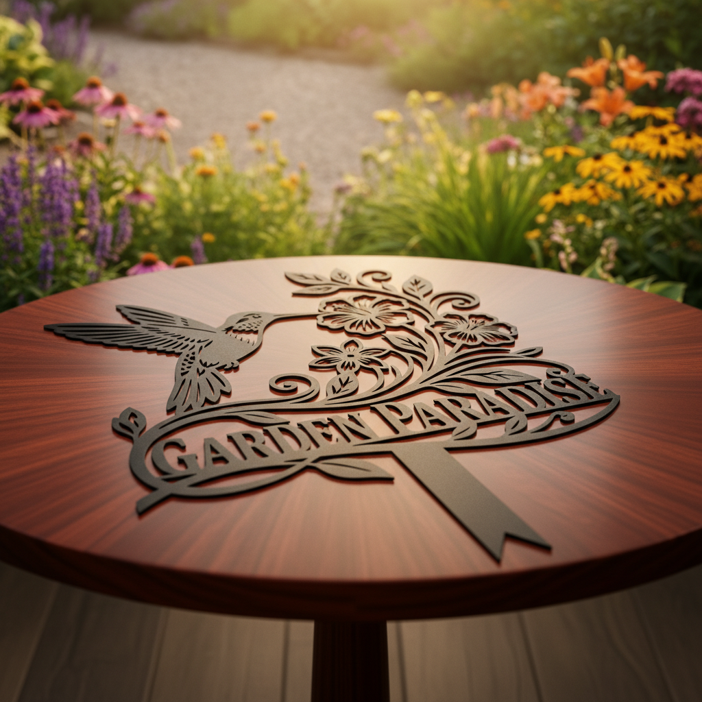 Hummingbird garden stake with flowers in black steel for beds and planters – image 3