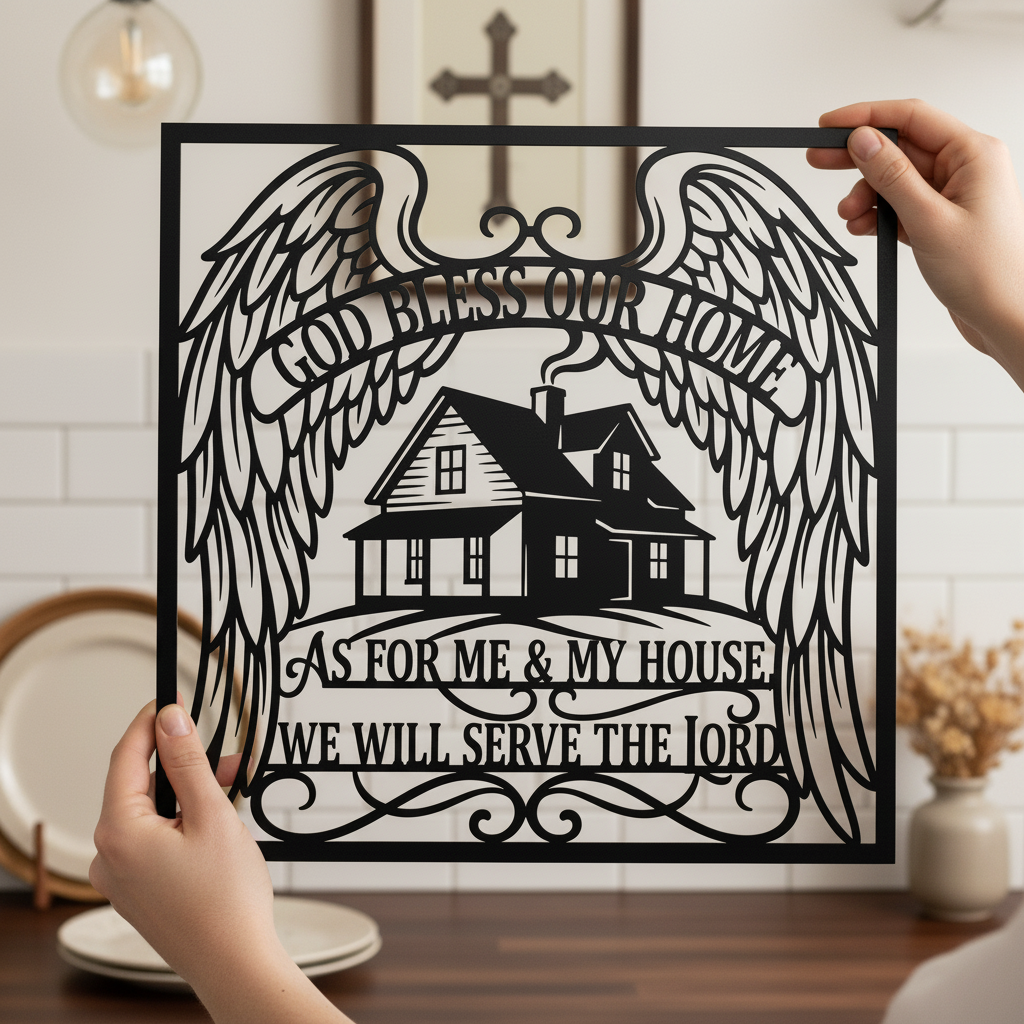 Personalized God Bless Our Home family name metal sign in black steel – image 10