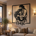 Personalized Jesus embrace metal sign with Trust in Jesus in black steel