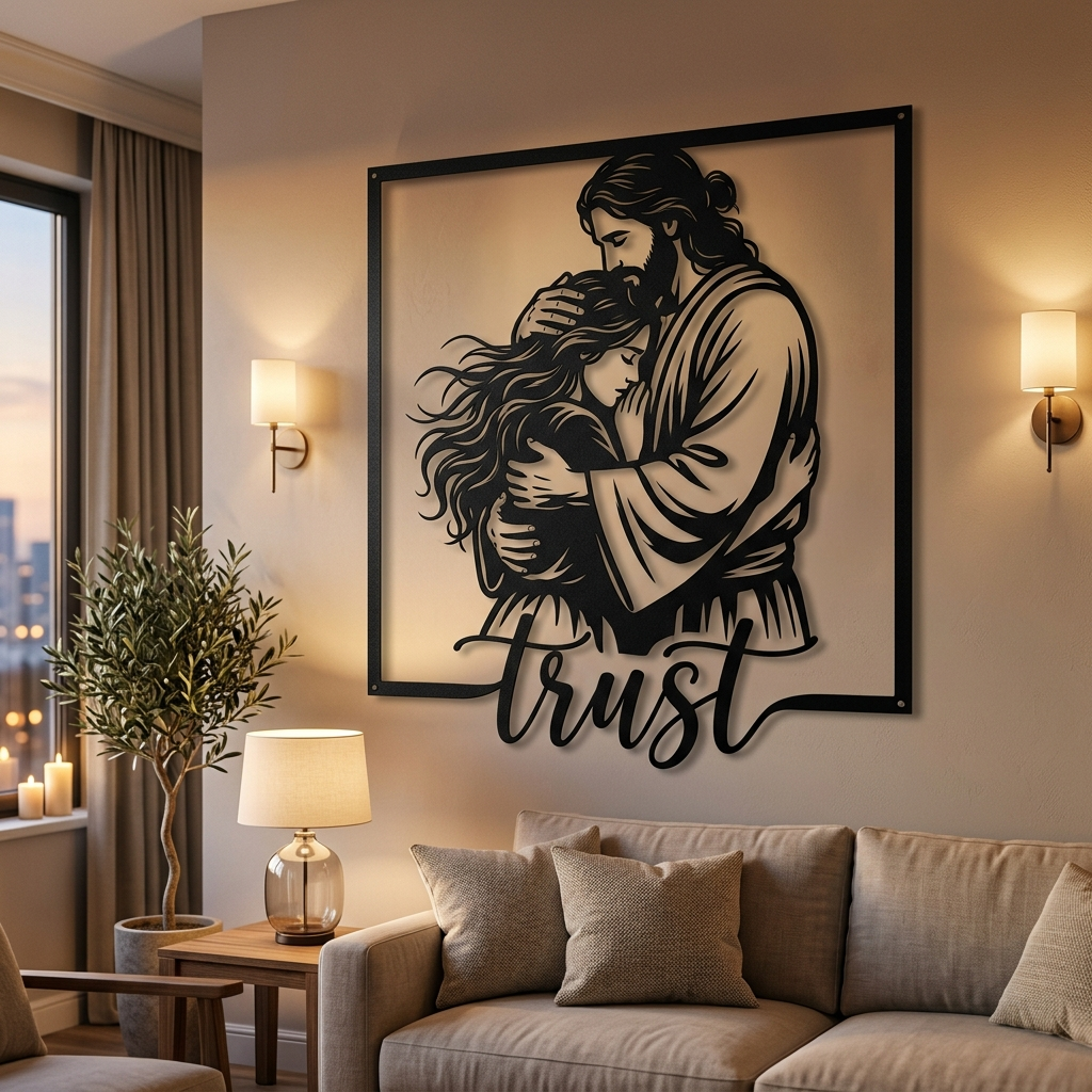 Personalisiertes Jesus Umarmung Metallschild Trust in Jesus – Bild 1