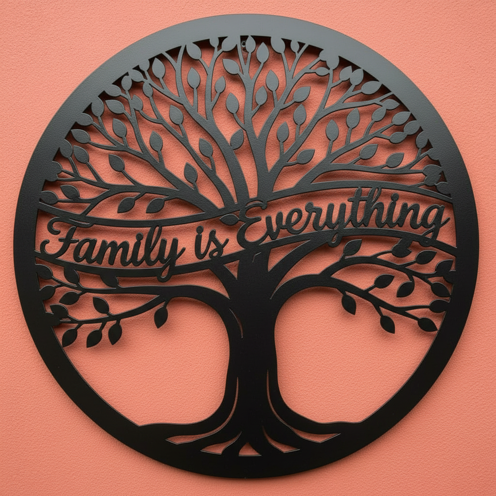 Round tree of life metal sign with Family is Everything in black steel – image 5