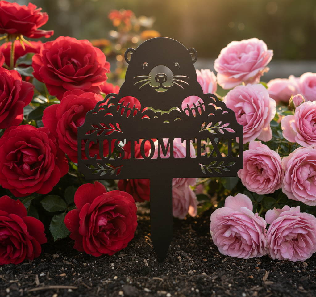 Personalisierter Maulwurf Gartenstecker mit Maulwurfshügel – Bild 8