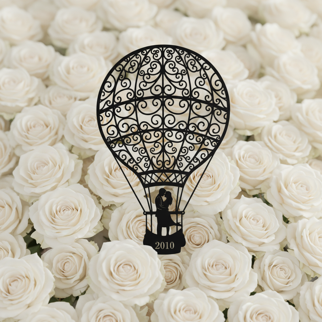 Personalized hot air balloon couple metal sign with names and year – image 3