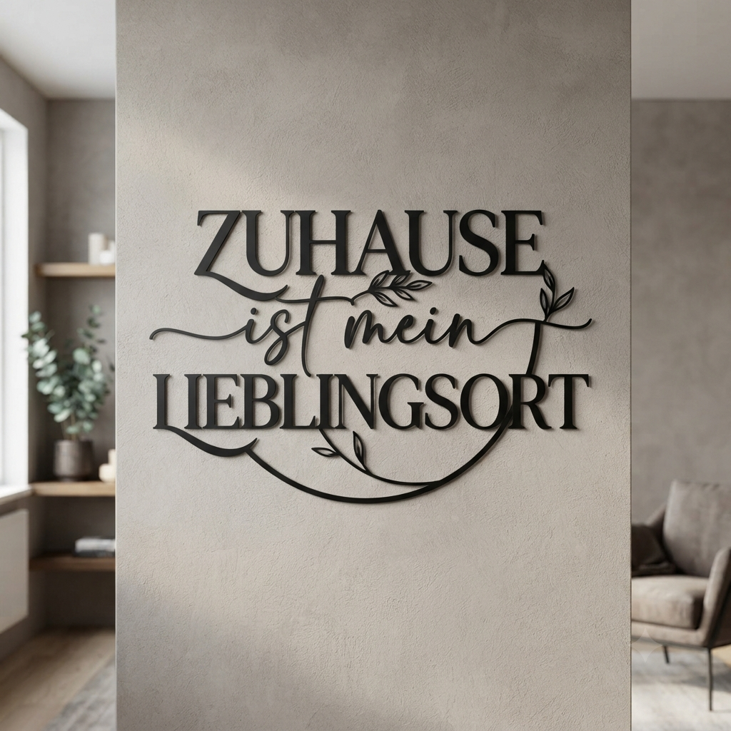 Metallschild mit Spruch Zuhause ist mein Lieblingsort aus schwarzem Stahl – Bild 2