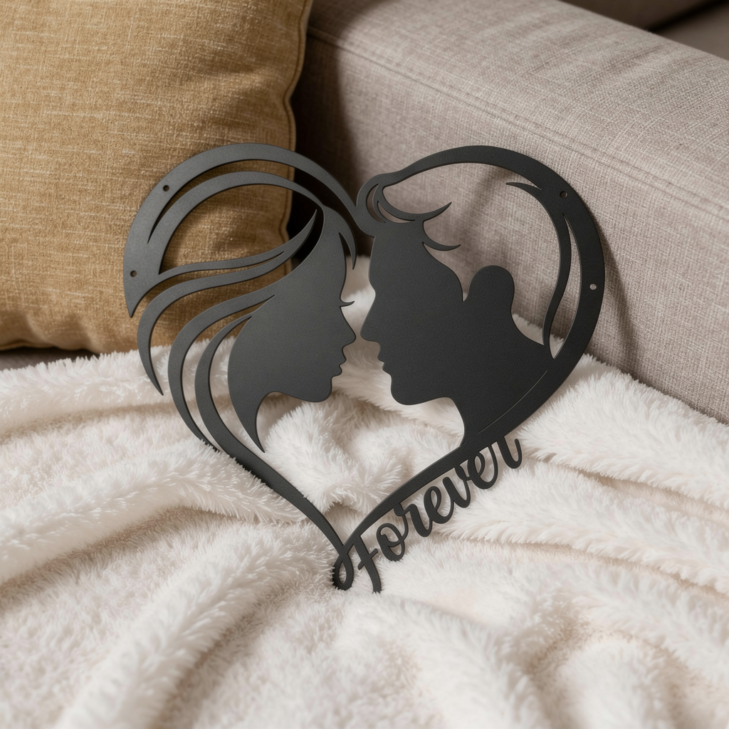Wanddeko Metall Herz mit Paar-Silhouette und Forever aus schwarzem Stahl – Bild 6