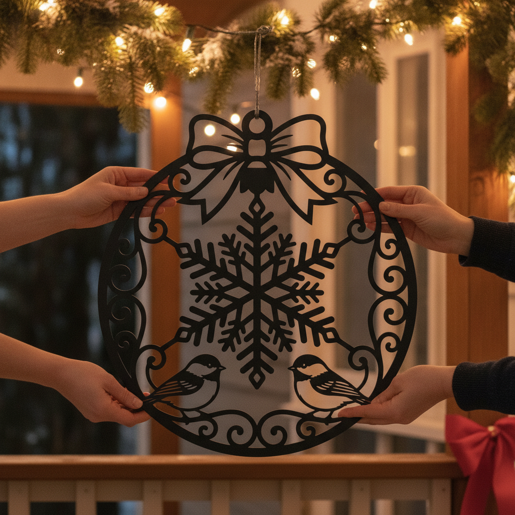 Schneeflocke mit Meisen Weihnachtsornament aus Metall – Bild 9