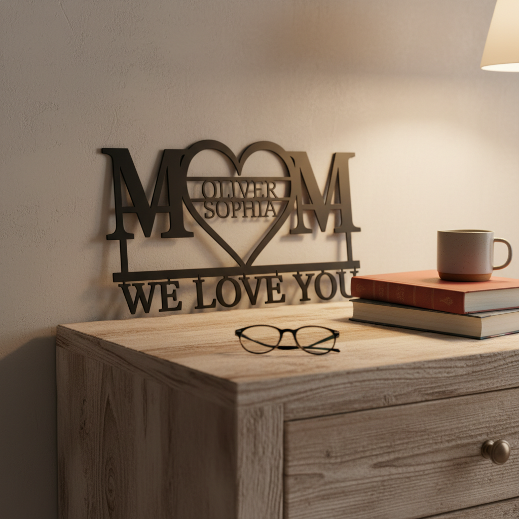 Personalisiertes Mama Metallschild in Herzform mit Namen aus schwarzem Stahl – Bild 7