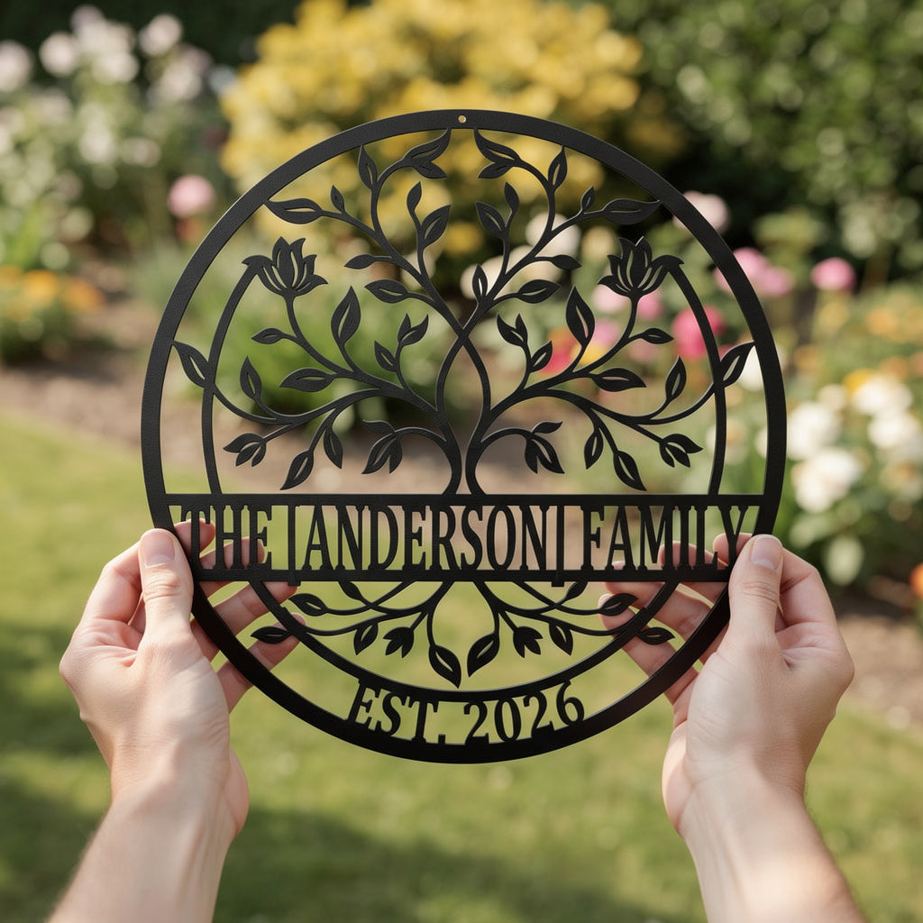 Personalisiertes Lebensbaum Familienschild rund mit Namen – Bild 6