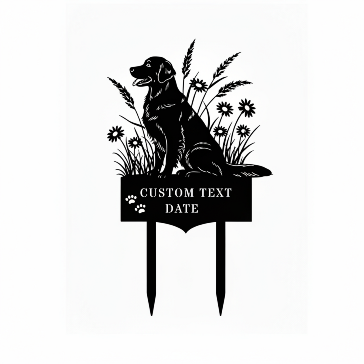Personalized golden retriever memorial garden stake with name and dates in black steel – image 8