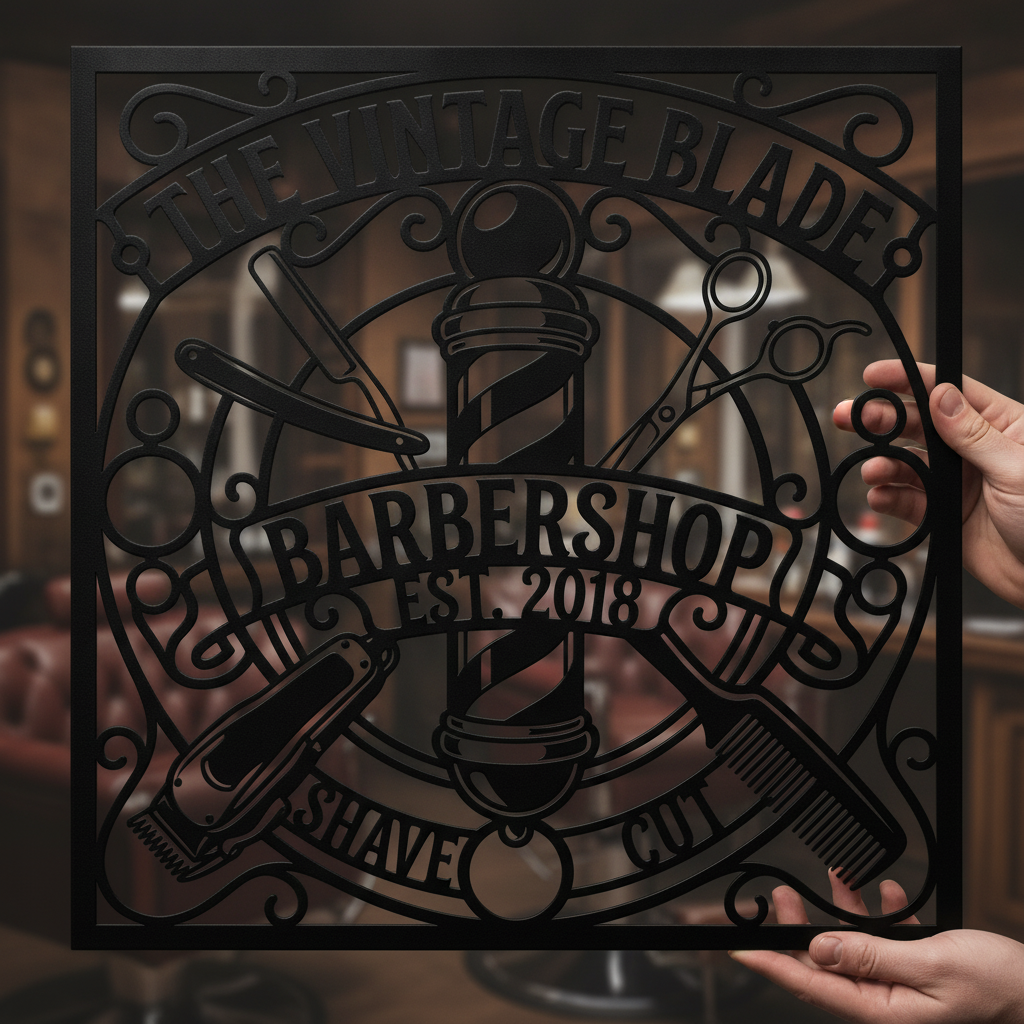 Personalisiertes Barbershop Metallschild quadratisch im Vintage Stil – Bild 3