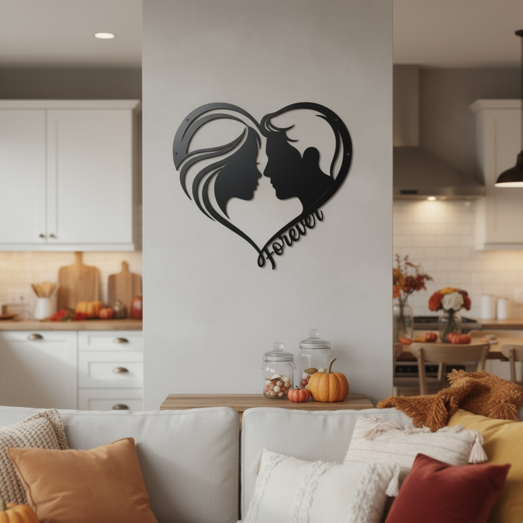 Wanddeko Metall Herz mit Paar-Silhouette und Forever aus schwarzem Stahl – Bild 4