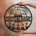 Personalized witch cauldron Halloween sign with name in black steel