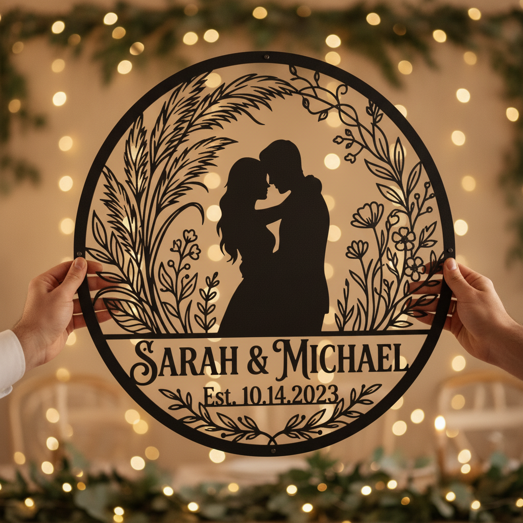 Personalisiertes Hochzeitspaar Metallschild Just Married mit Namen und Datum – Bild 10