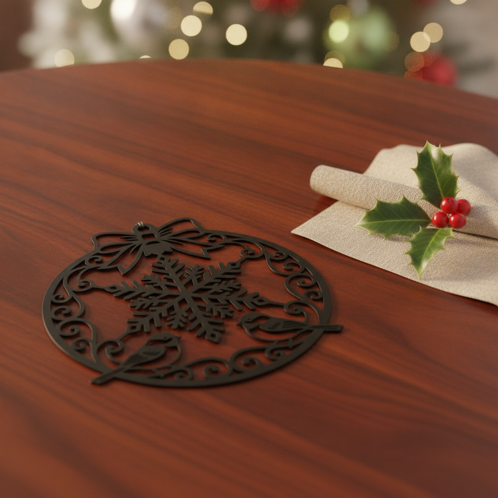 Schneeflocke mit Meisen Weihnachtsornament aus Metall – Bild 5