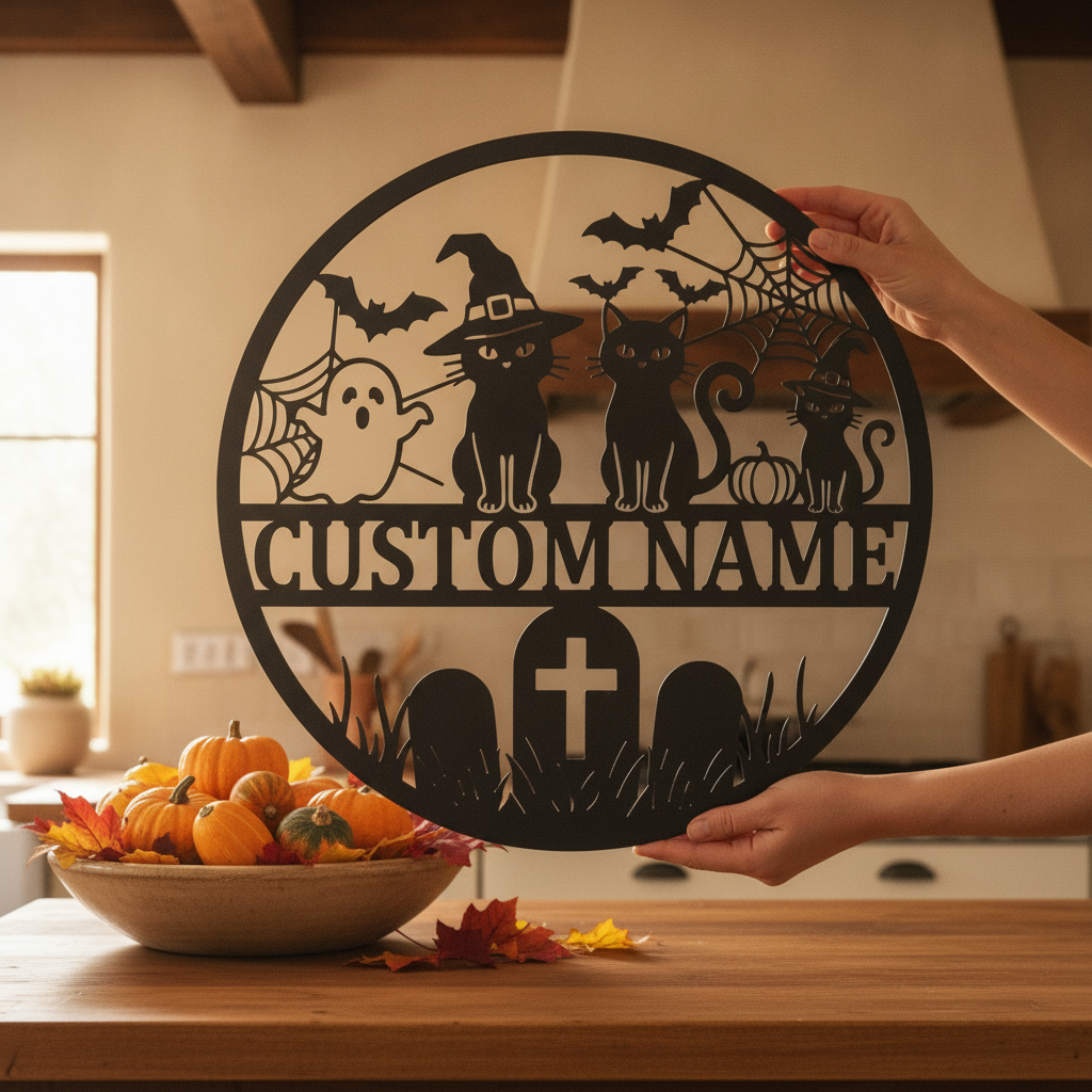 Personalisiertes Halloween Katzen Metallschild – Bild 5