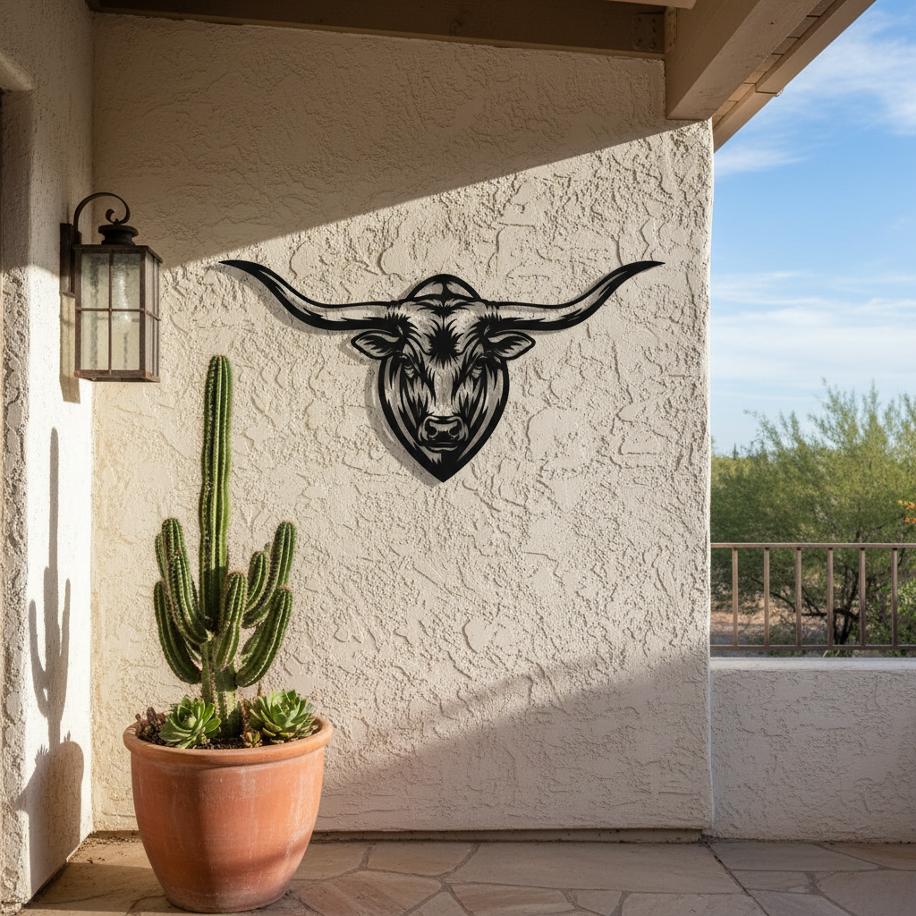 Longhorn Stierkopf Wanddeko mit ausladenden Hörnern aus schwarzem Stahl – Bild 6