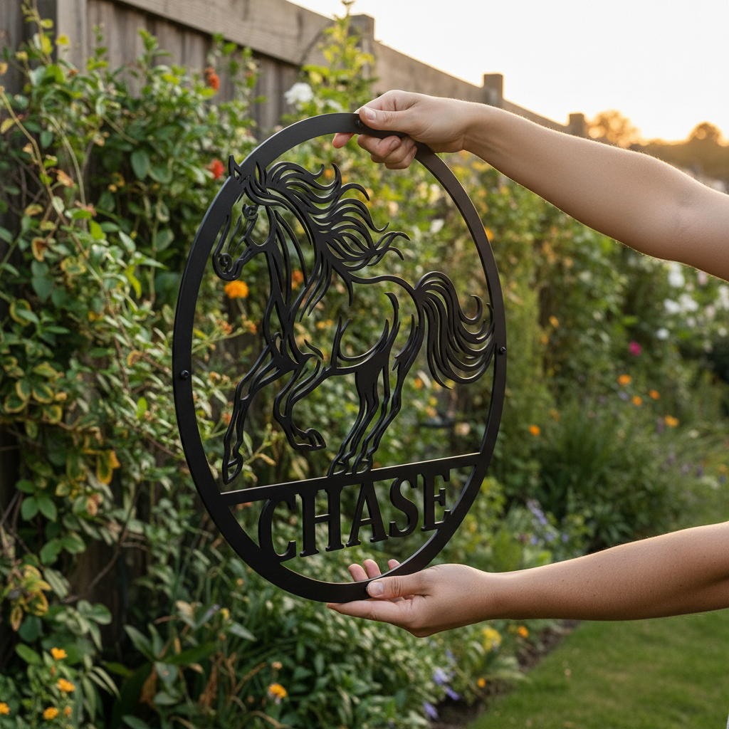 Personalisiertes Stallschild rund mit galoppierendem Pferd – Bild 7