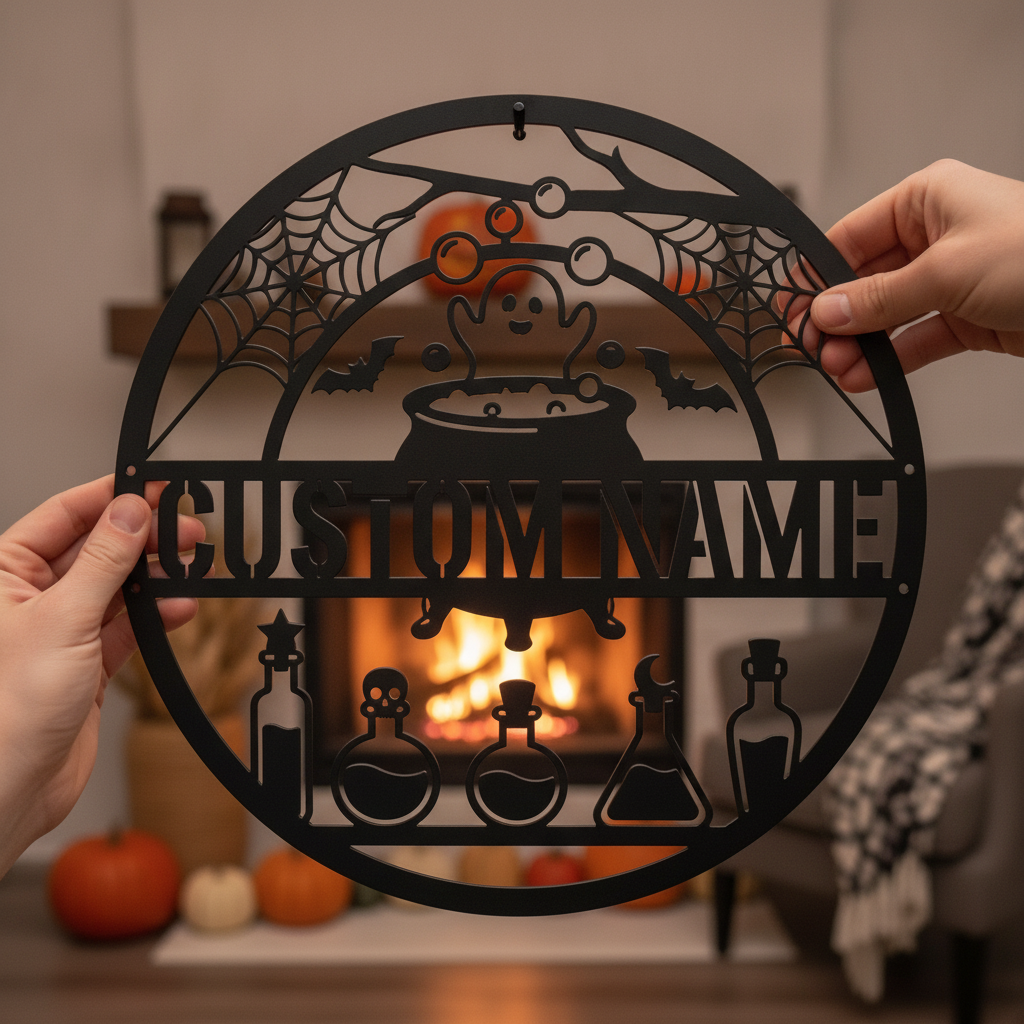 Personalisiertes Hexenkessel Halloween Metallschild – Bild 3