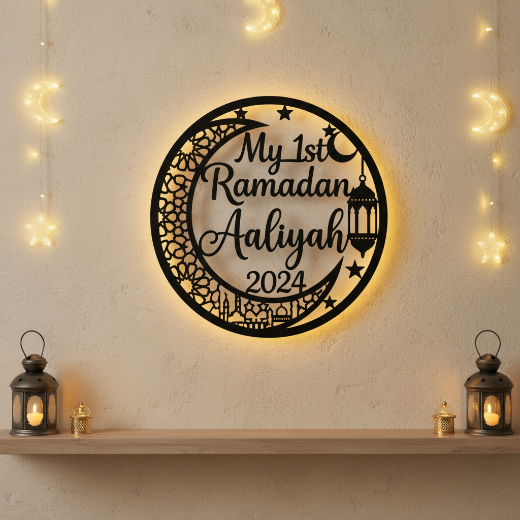 Personalized My 1st Ramadan metal sign with crescent moon and child name – image 10