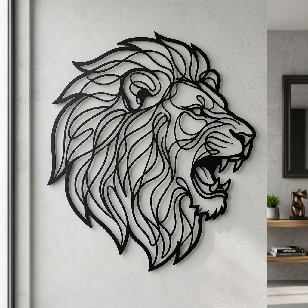 Personalized roaring lion head metal sign with name in black steel – image 4