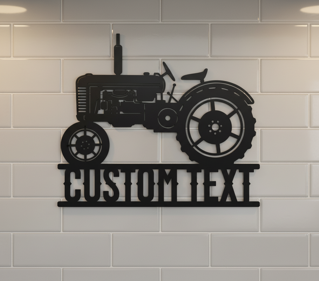 Personalized vintage tractor metal sign with farm name in black steel – image 8