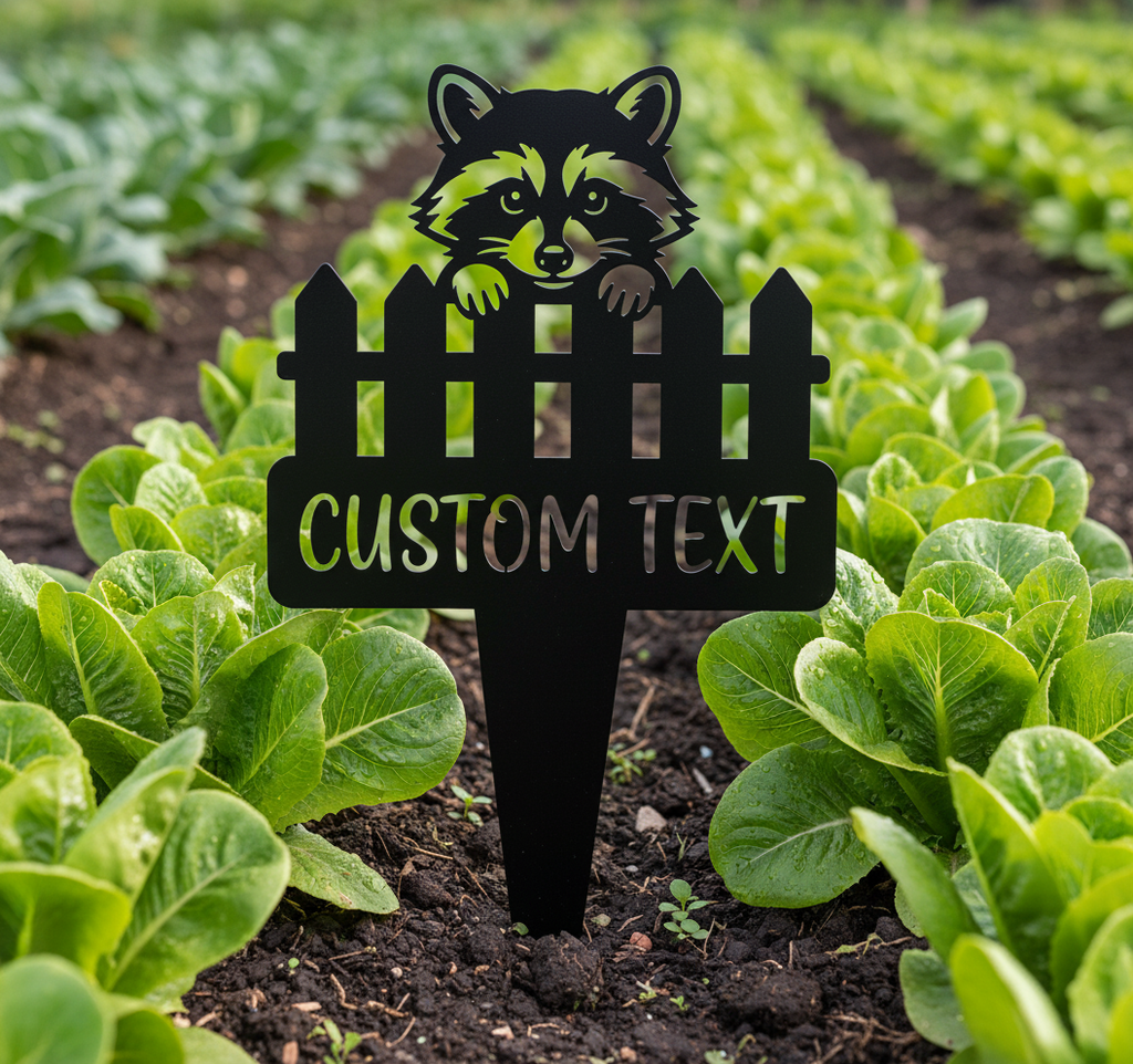 Personalisierter Gartenstecker Waschbär mit Namen aus schwarzem Stahl – Bild 7