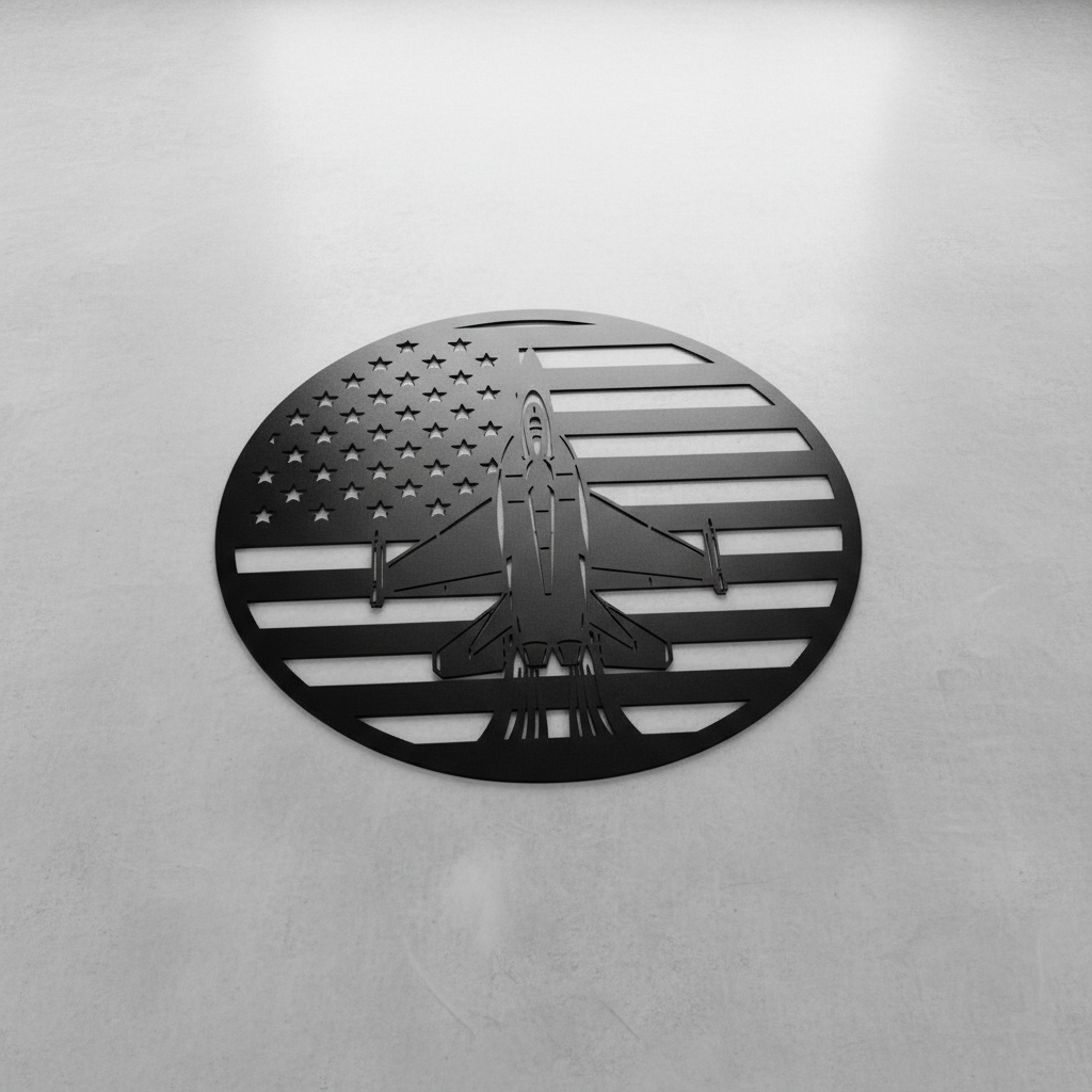 Kampfjet mit amerikanischer Flagge Metall Wanddeko rund – Bild 4