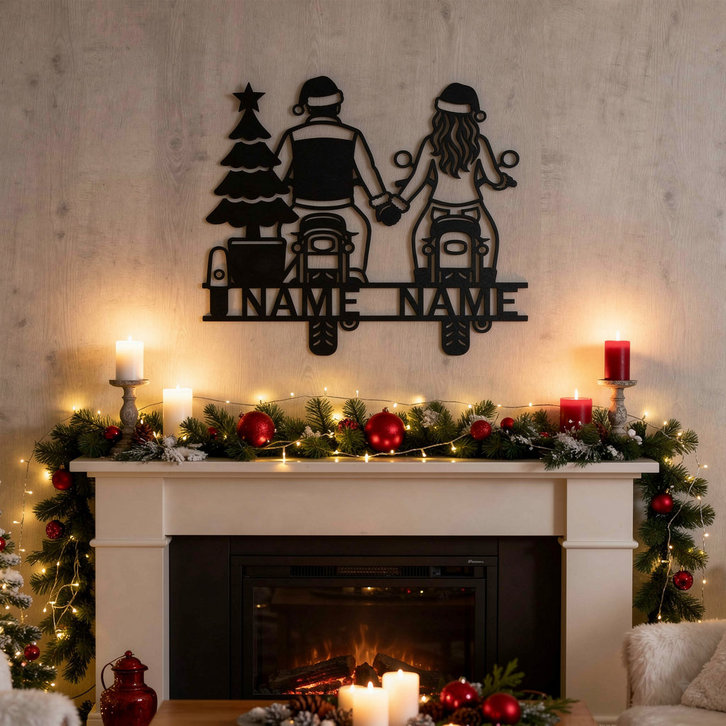 Personalisiertes Weihnachts-Biker-Paar Metallschild – Bild 1