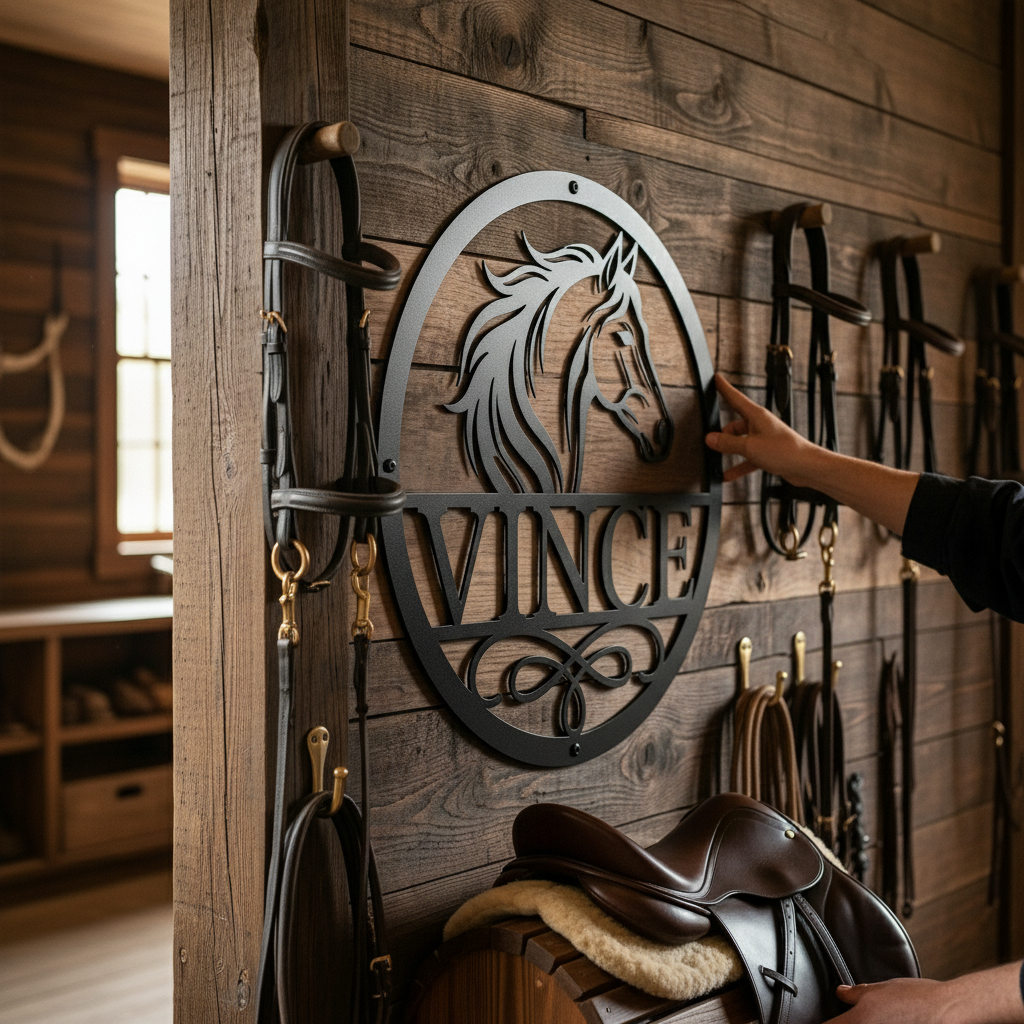 Personalisiertes Stallschild rund mit Pferdekopf – Bild 5