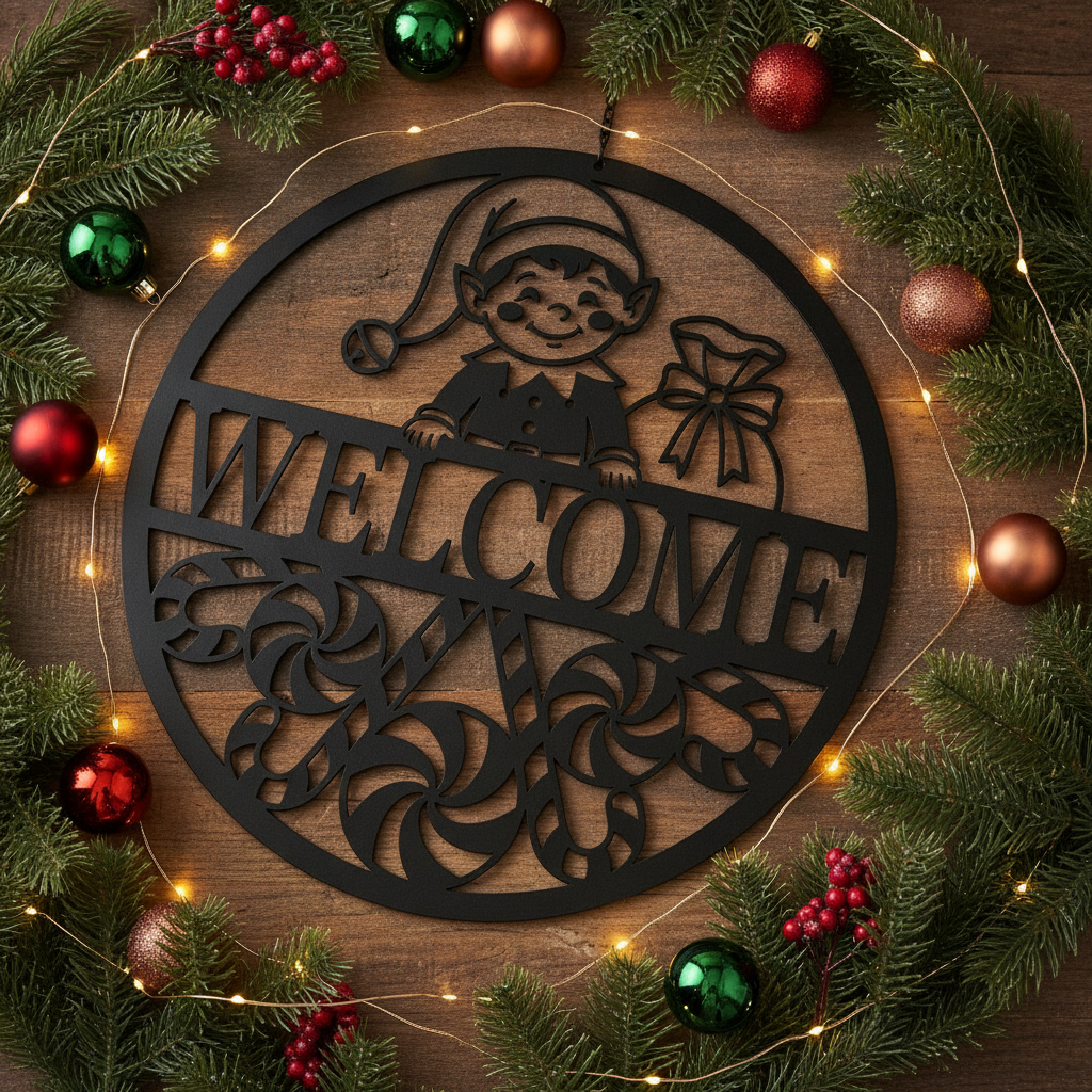 Christmas elf welcome sign in black steel for front door holiday decor – image 6