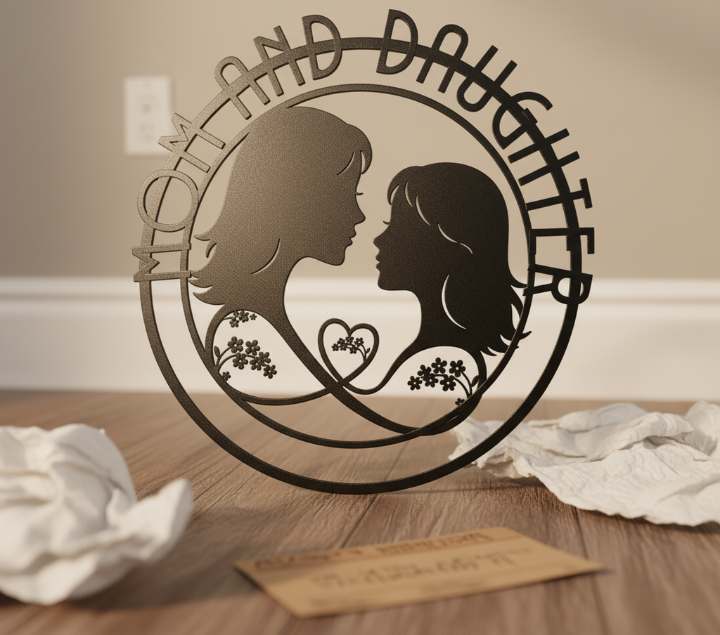 Personalisiertes Mama und Tochter Silhouette Metallschild rund mit Herz – Bild 4