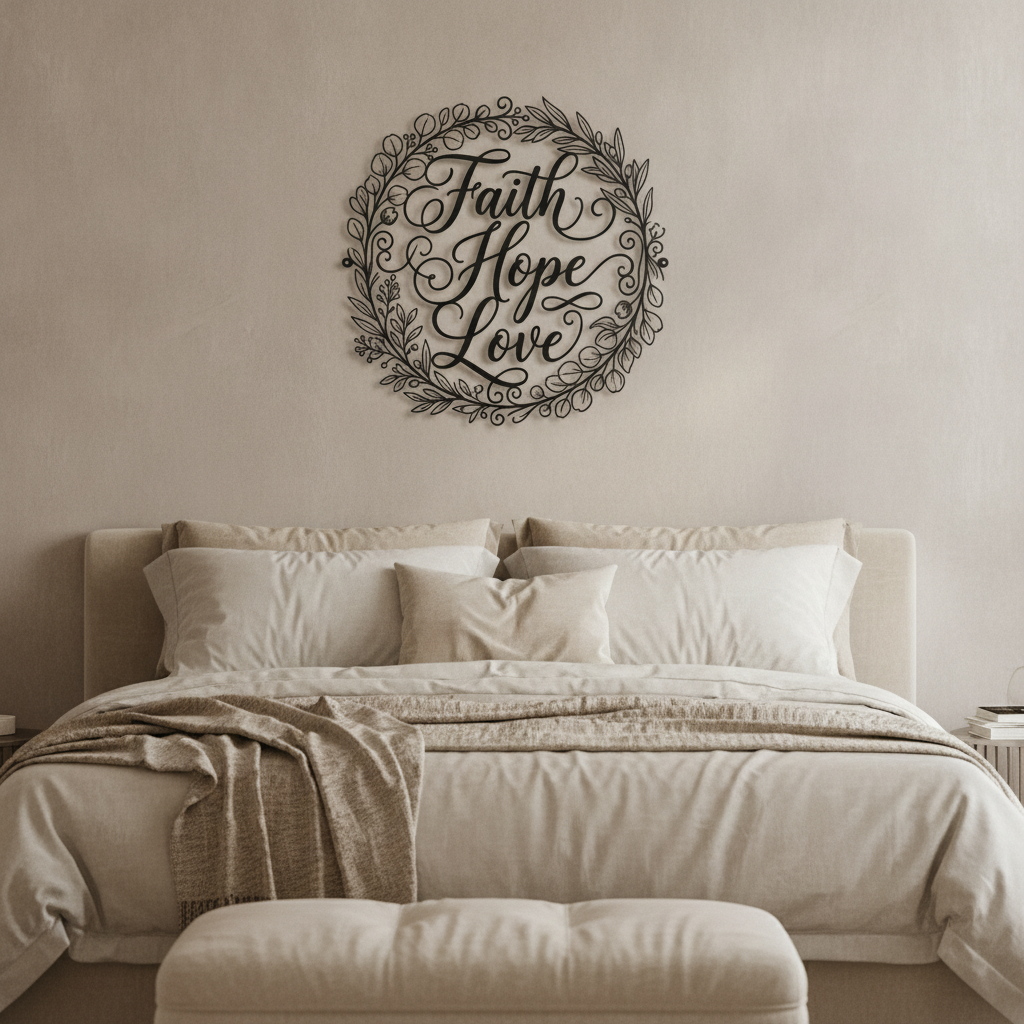 Faith Hope Love Kranz Metallschild rund – Bild 4