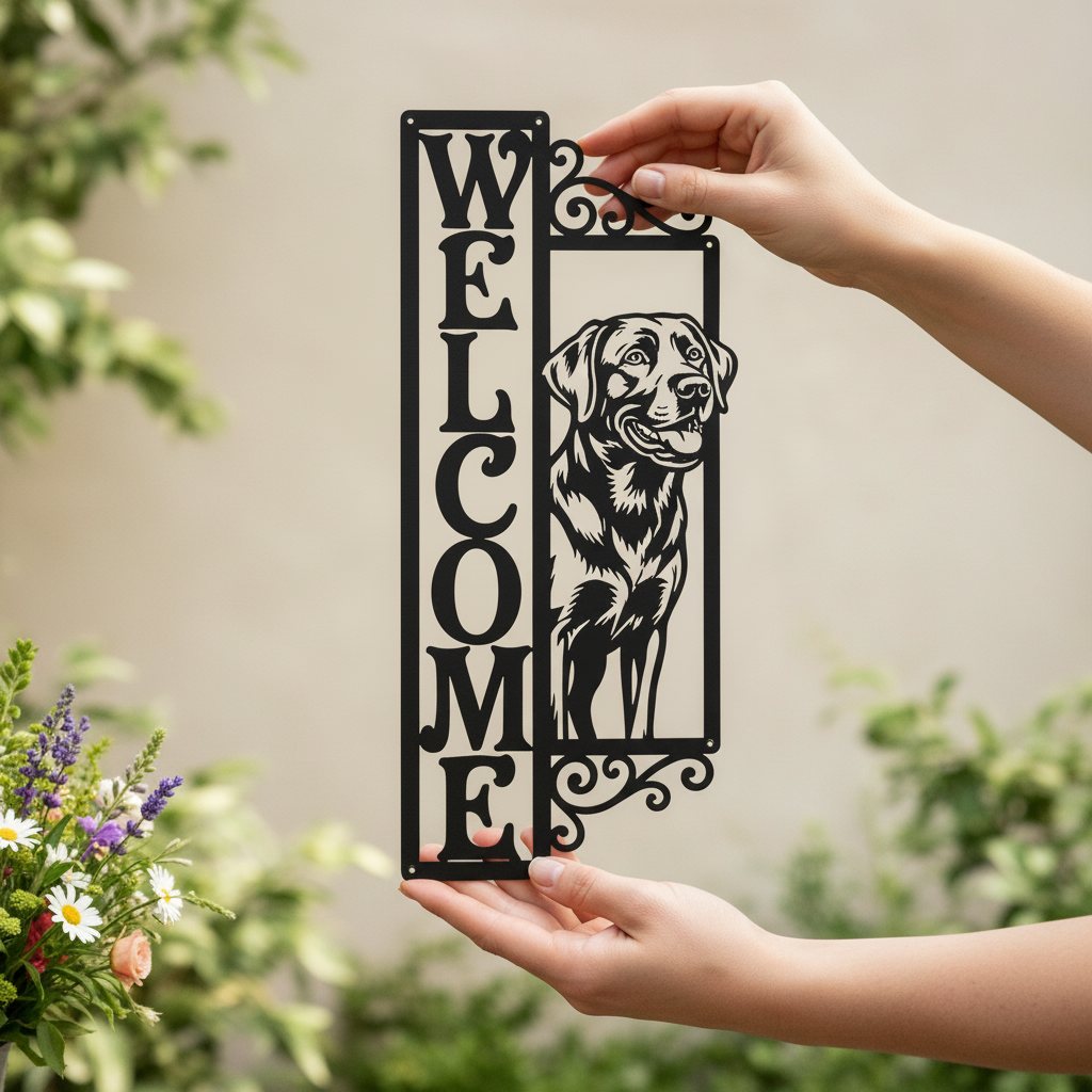 Labrador Retriever welcome sign in vertical black steel – image 4